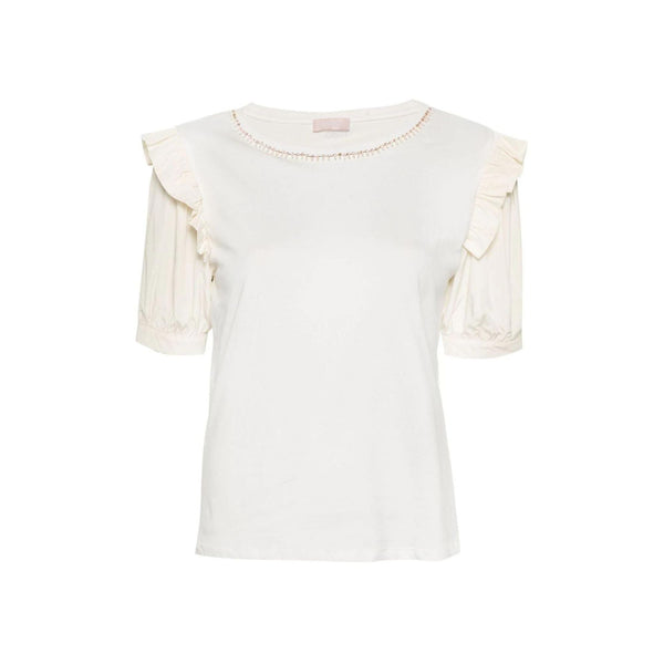 Liu Jo T-Shirt T-shirt Donna con rouches e strass Panna - Francavilla Moda