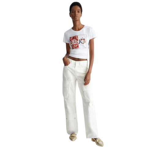 Liu Jo T-shirt T-shirt Donna con stampa e applicazioni Bianco rosso P24-LIU.JOMA4340JS923-N9335-XS - Francavilla Moda