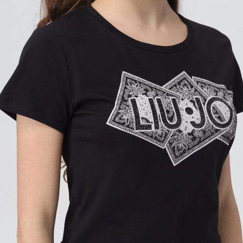 Liu Jo T-shirt T-shirt Donna con stampa e applicazioni Nero P24-LIU.JOMA4340JS923-N9370-XS - Francavilla Moda