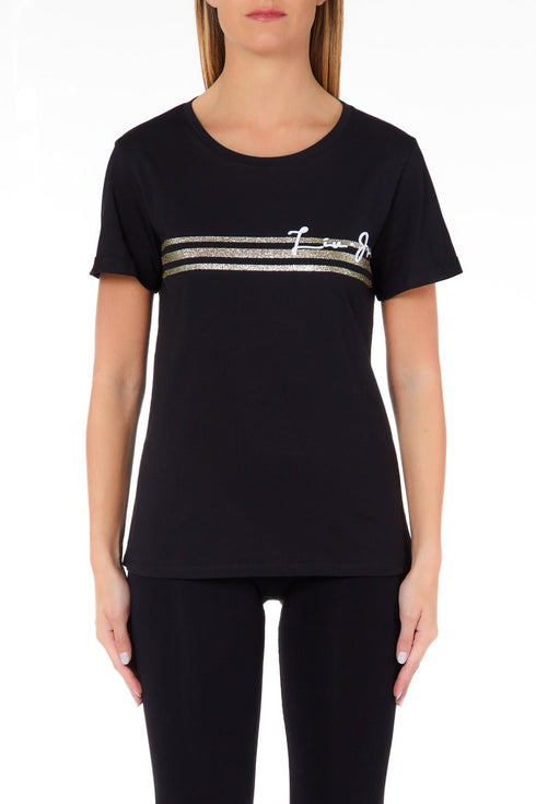 T-shirt Donna manica corta glitter Nero Liu Jo- Francavilla Moda