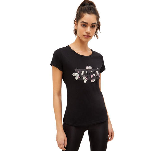 T-shirt Donna con stampa floreale con logo Nero rosa LIU.JO- Francavilla Moda