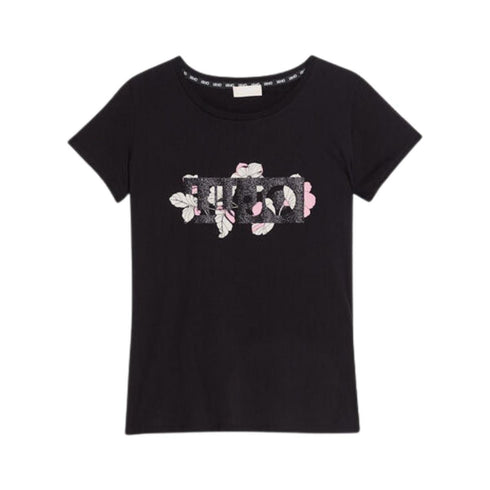 T-shirt Donna con stampa floreale con logo Nero rosa LIU.JO- Francavilla Moda