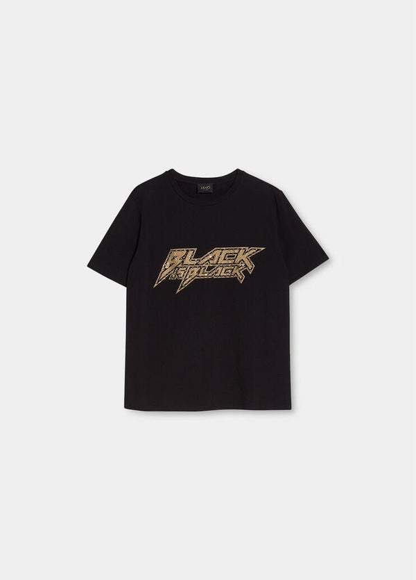 T-shirt Donna con strass e gioielli applicati Nero LIU.JO- Francavilla Moda