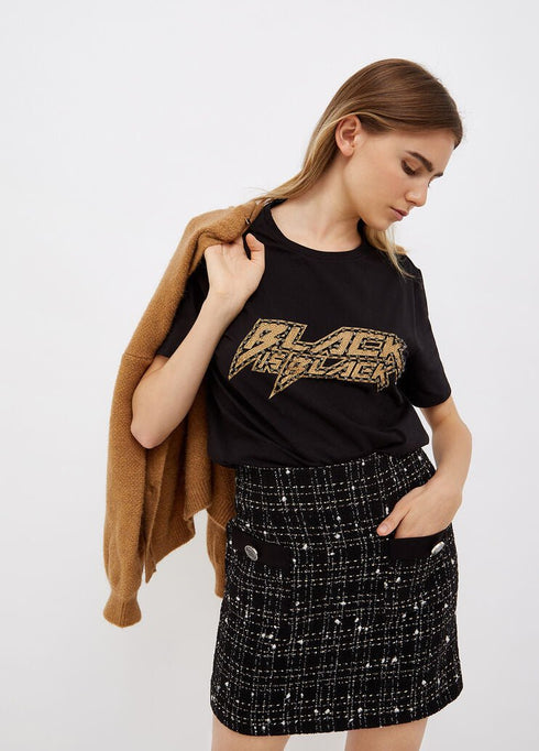 T-shirt Donna con strass e gioielli applicati Nero LIU.JO- Francavilla Moda