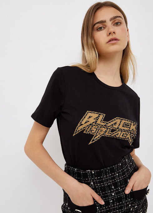 T-shirt Donna con strass e gioielli applicati Nero LIU.JO- Francavilla Moda