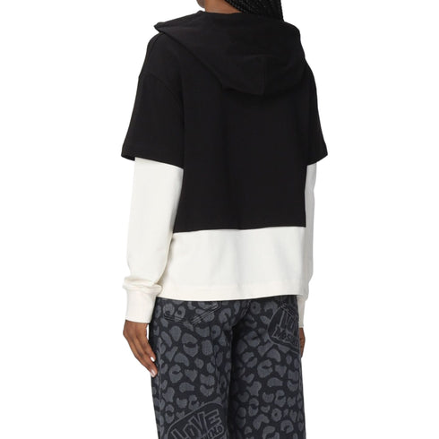 Felpa bicolore con logo e cappuccio Bianco nero LOVE MOSCHINO- Francavilla Moda