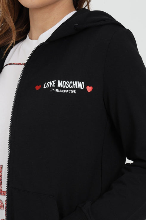 Felpa Donna W333309E2180 full zip con cappuccio Nero LOVE MOSCHINO- Francavilla Moda
