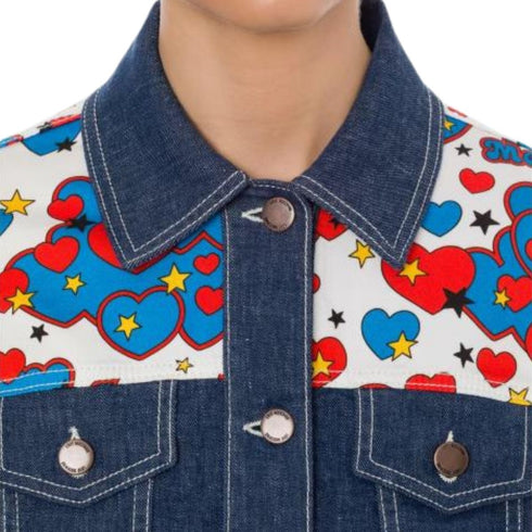 Giubbino Donna con stampa a cuori e stelle Bianco celeste LOVE MOSCHINO- Francavilla Moda