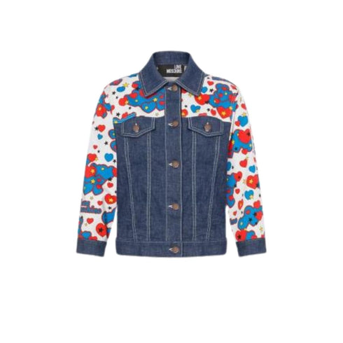 Giubbino Donna con stampa a cuori e stelle Bianco celeste LOVE MOSCHINO- Francavilla Moda