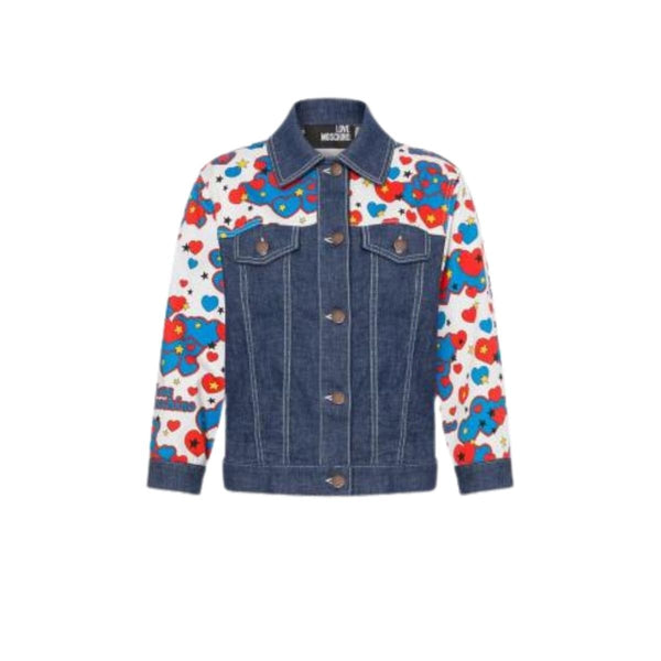 Giubbino Donna con stampa a cuori e stelle Bianco celeste LOVE MOSCHINO- Francavilla Moda