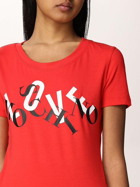 T-shirt Donna con lettering brand Rosso LOVE MOSCHINO- Francavilla Moda