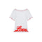 T-shirt Donna con maniche ruche e logo in raso Bianca LOVE MOSCHINO- Francavilla Moda
