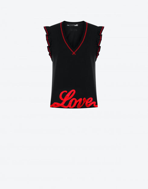 T-shirt Donna con rouche e scritta love Nero LOVE MOSCHINO- Francavilla Moda