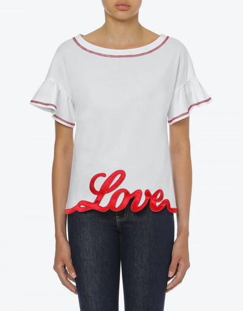 T-shirt Donna con rouche e scritta love Bianco LOVE MOSCHINO- Francavilla Moda