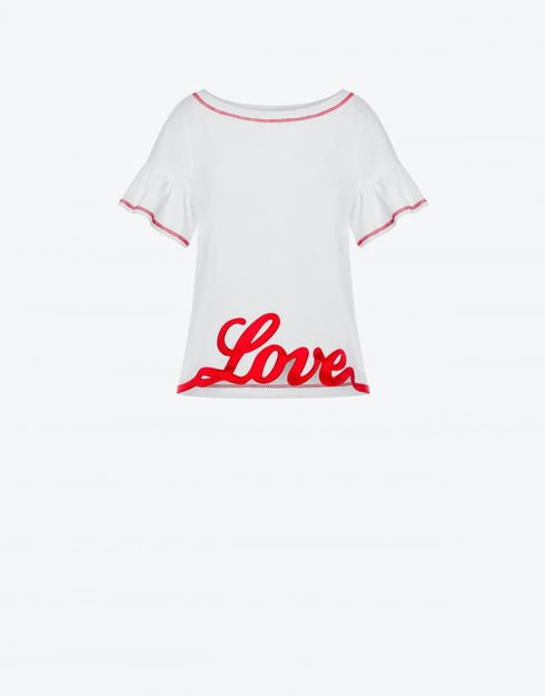 T-shirt Donna con rouche e scritta love Bianco LOVE MOSCHINO- Francavilla Moda