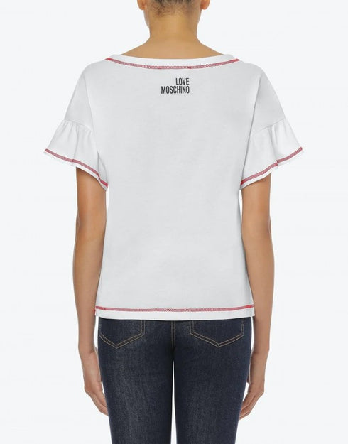 T-shirt Donna con rouche e scritta love Bianco LOVE MOSCHINO- Francavilla Moda