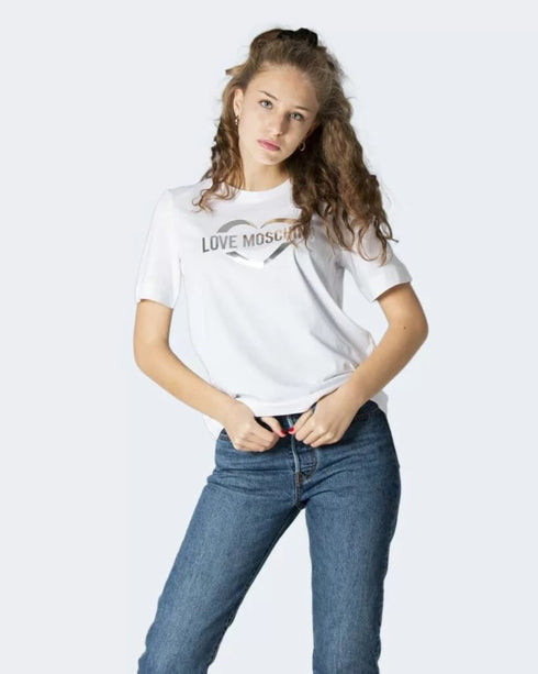 T-shirt Donna con scritta argento Bianco LOVE MOSCHINO- Francavilla Moda