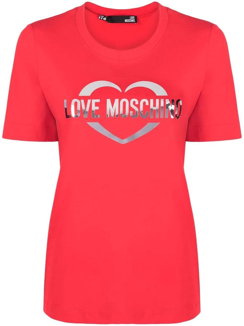 T-shirt Donna con scritta argento Rosso LOVE MOSCHINO- Francavilla Moda
