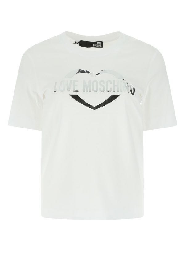 T-shirt Donna con scritta argento Bianco LOVE MOSCHINO- Francavilla Moda
