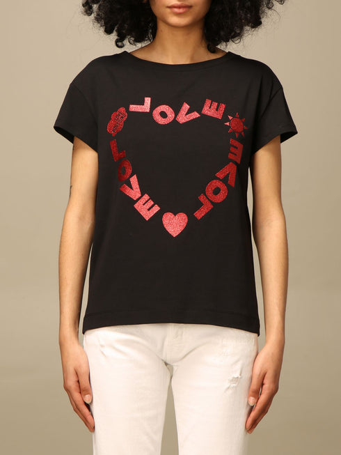 T-shirt Donna con stampa a cuore Nero rosso LOVE MOSCHINO- Francavilla Moda