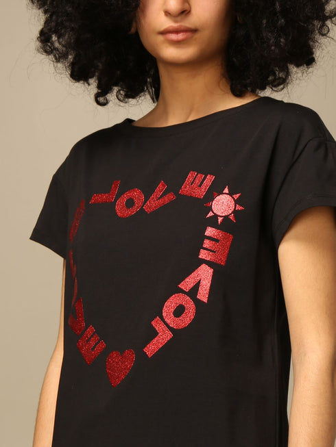 T-shirt Donna con stampa a cuore Nero rosso LOVE MOSCHINO- Francavilla Moda