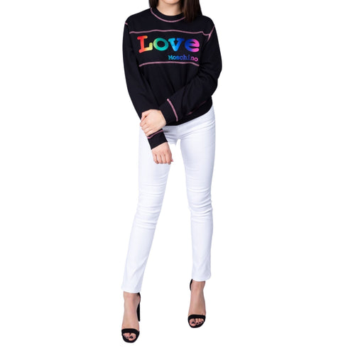 Felpa Donna W643901M4267 girocollo con logo multicolor Nero Moschino- Francavilla Moda