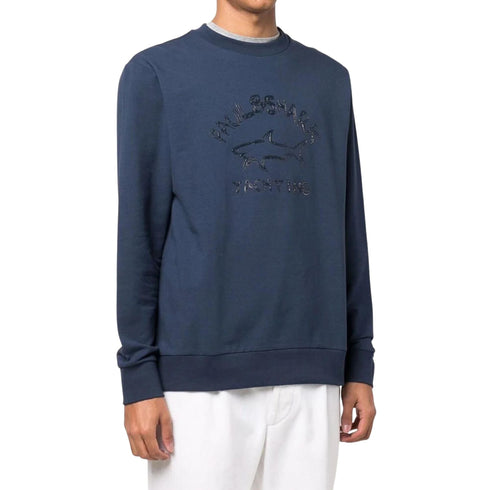 Felpa Uomo con Logo stampato tono su tono Blu navy Paul & Shark- Francavilla Moda