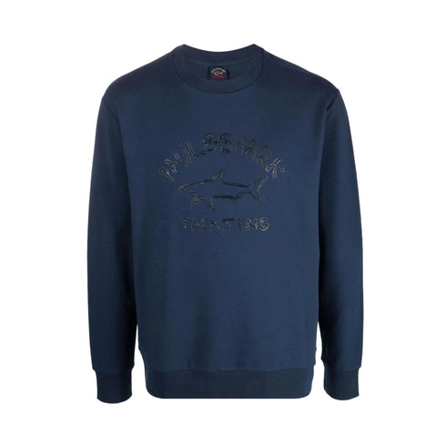 Felpa Uomo con Logo stampato tono su tono Blu navy Paul & Shark- Francavilla Moda