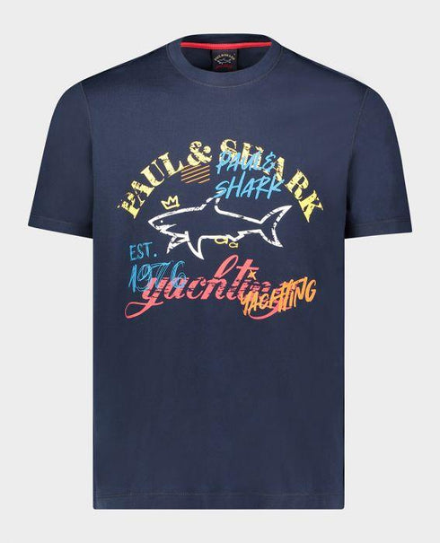 T-Shirt Uomo 21411085 in cotone organico con logo stampato Blu PAUL & SHARK- Francavilla Moda