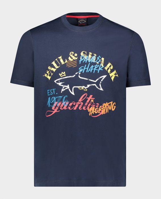 T-Shirt Uomo 21411085 in cotone organico con logo stampato Blu PAUL & SHARK- Francavilla Moda