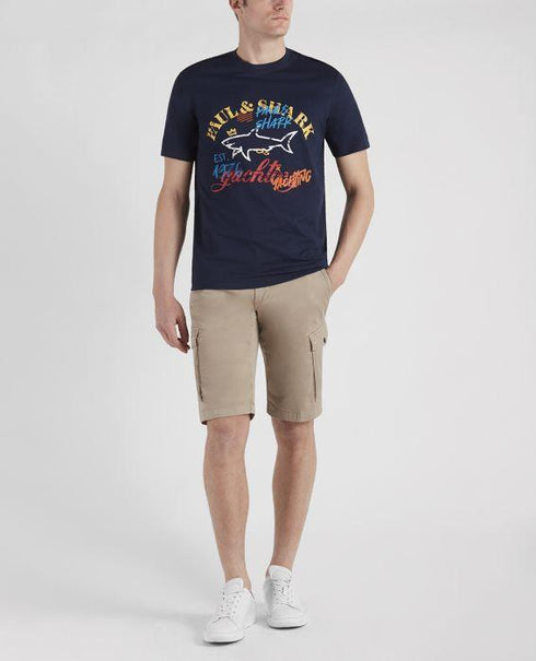 T-Shirt Uomo 21411085 in cotone organico con logo stampato Blu PAUL & SHARK- Francavilla Moda