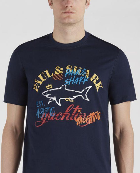 T-Shirt Uomo 21411085 in cotone organico con logo stampato Blu PAUL & SHARK- Francavilla Moda