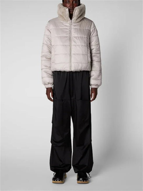 Save The Duck Piumino corto Piumino corto Donna Jeon imbottito reversibile ecopelliccia Rainy beige - Francavilla Moda