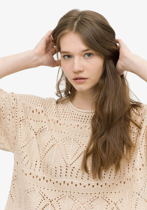 Maglia Donna girocollo ricamata Beige TIFFOSI- Francavilla Moda