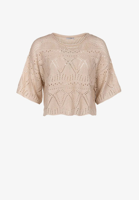 Maglia Donna girocollo ricamata Beige TIFFOSI- Francavilla Moda
