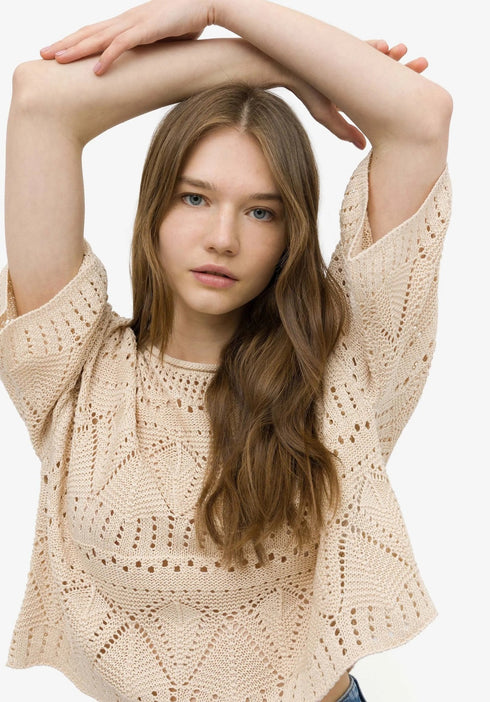 Maglia Donna girocollo ricamata Beige TIFFOSI- Francavilla Moda