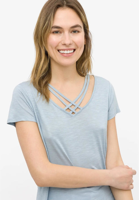 T-shirt Donna in cotone con intreccio Blu TIFFOSI- Francavilla Moda