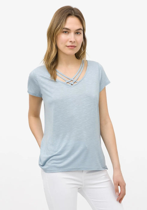 T-shirt Donna in cotone con intreccio Blu TIFFOSI- Francavilla Moda