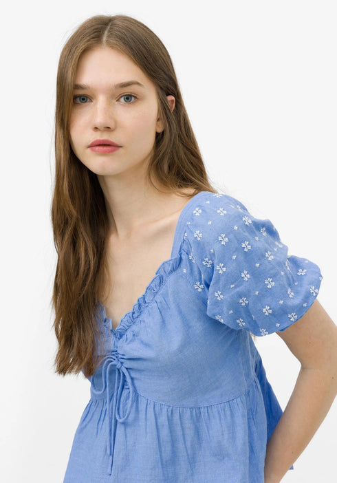 Top Donna con maniche a sbuffo e scollo a V Blu TIFFOSI- Francavilla Moda