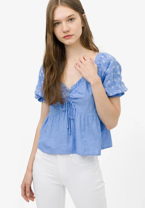 Top Donna con maniche a sbuffo e scollo a V Blu TIFFOSI- Francavilla Moda