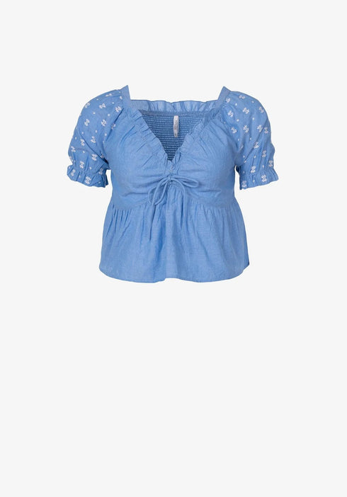 Top Donna con maniche a sbuffo e scollo a V Blu TIFFOSI- Francavilla Moda