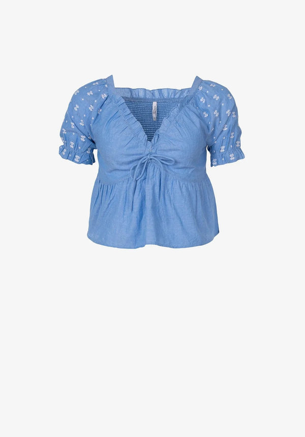 Top Donna con maniche a sbuffo e scollo a V Blu TIFFOSI- Francavilla Moda