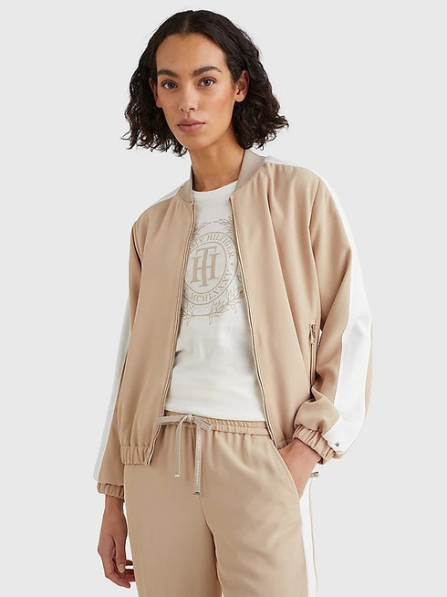 Bomber Donna con riga laterale e logo brand Beige TOMMY HILFIGER- Francavilla Moda