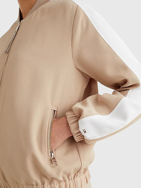 Bomber Donna con riga laterale e logo brand Beige TOMMY HILFIGER- Francavilla Moda