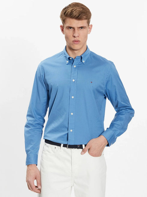 Tommy Hilfiger Camicia ml Camicia Uomo con logo sul petto Celeste - Francavilla Moda