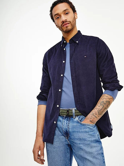 Camicia Uomo Slim Flex Corduroy Blu TOMMY HILFIGER- Francavilla Moda
