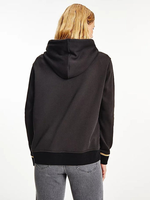 Felpa Donna con cappuccio e monogramma TH Nero TOMMY HILFIGER- Francavilla Moda