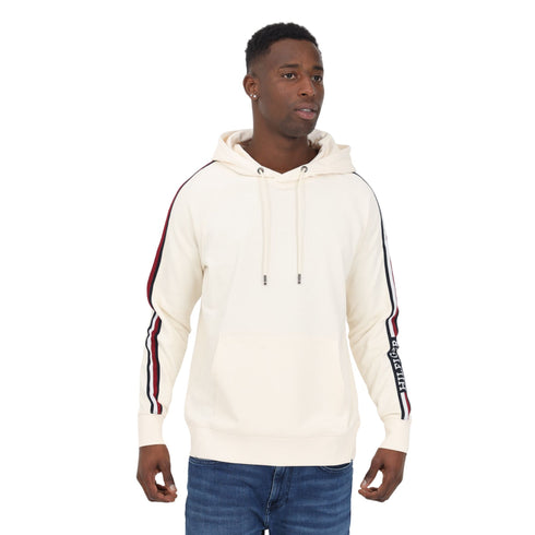 Tommy Hilfiger Felpa con cappuccio Felpa Uomo con righe Global sulle maniche Beige - Francavilla Moda