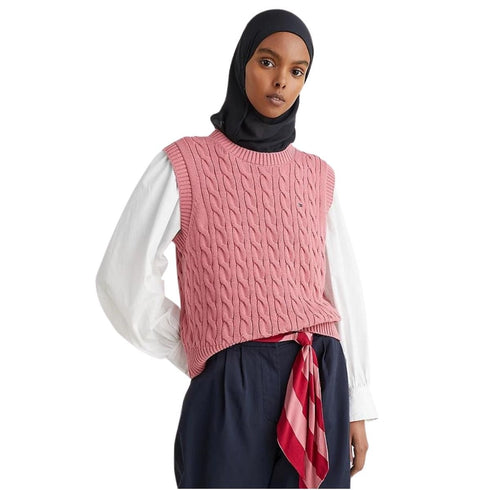 Gilet Donna Girocollo trama a trecce Rosa TOMMY HILFIGER- Francavilla Moda