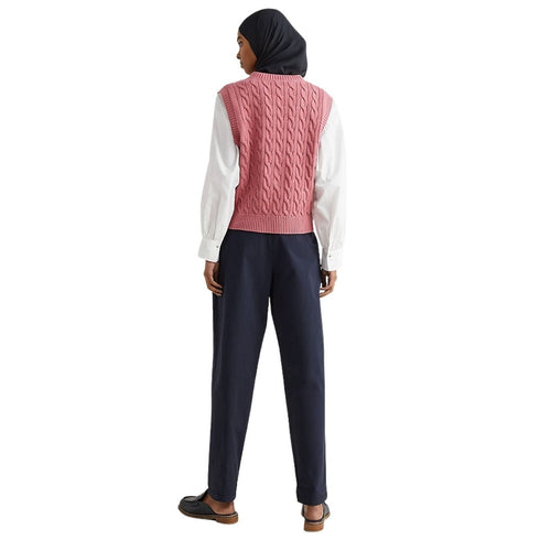 Gilet Donna Girocollo trama a trecce Rosa TOMMY HILFIGER- Francavilla Moda
